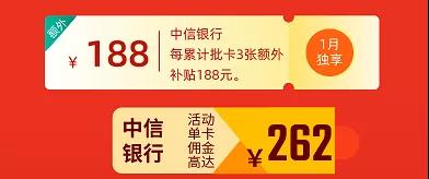 中信银行信用卡兼职佣金涨价至200元/张